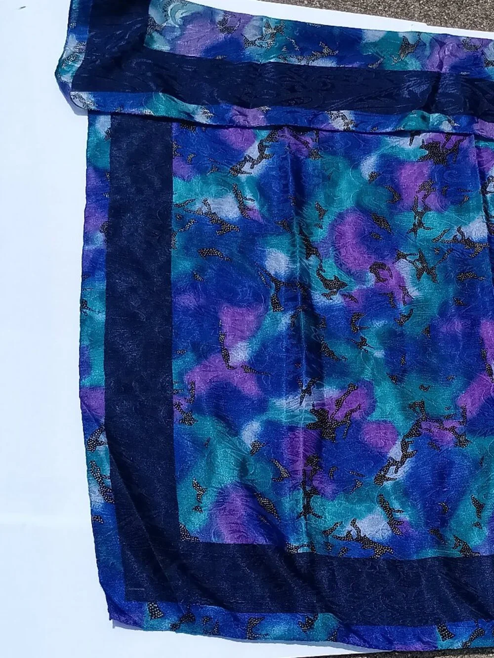 SILK BLUE PURPLE PINK GREEN LARGE Vintage Scarf